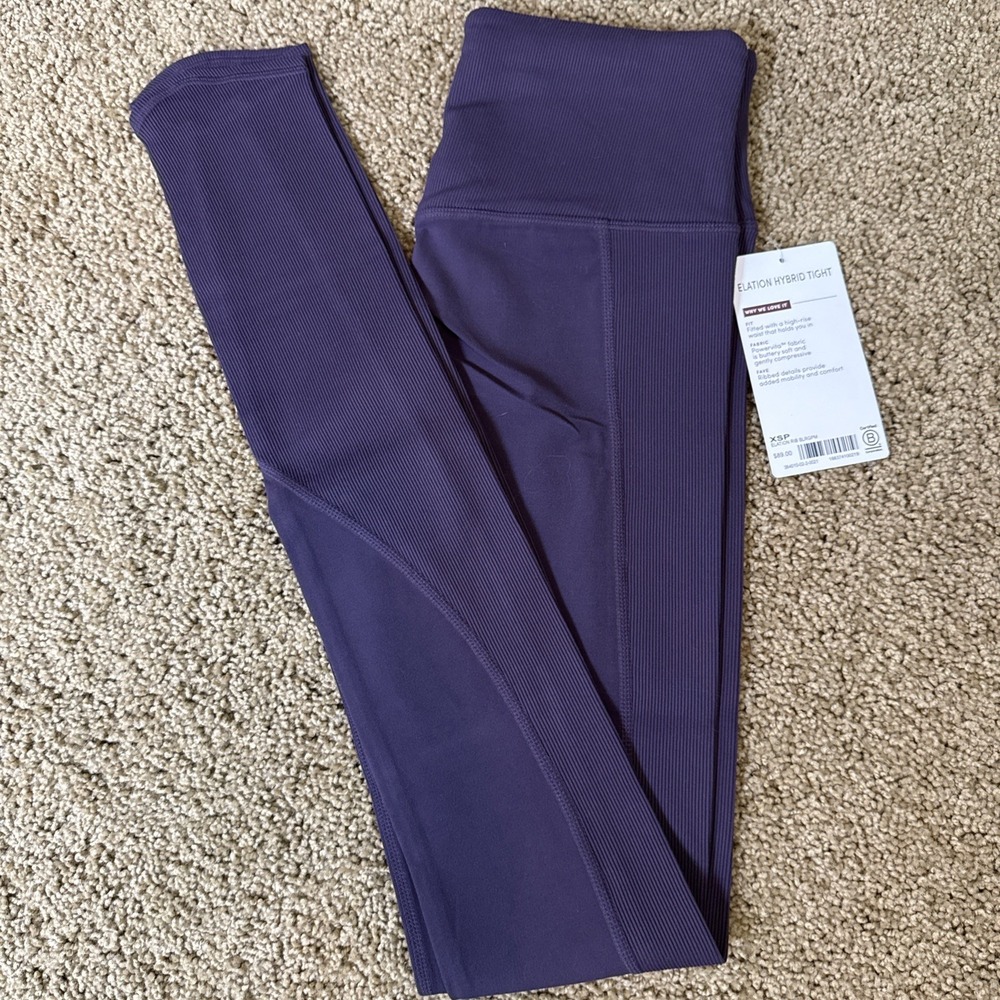 NWT Athleta Elation Rib Tight Leggings‎ Womens XSP Purple High Waist Stretch
